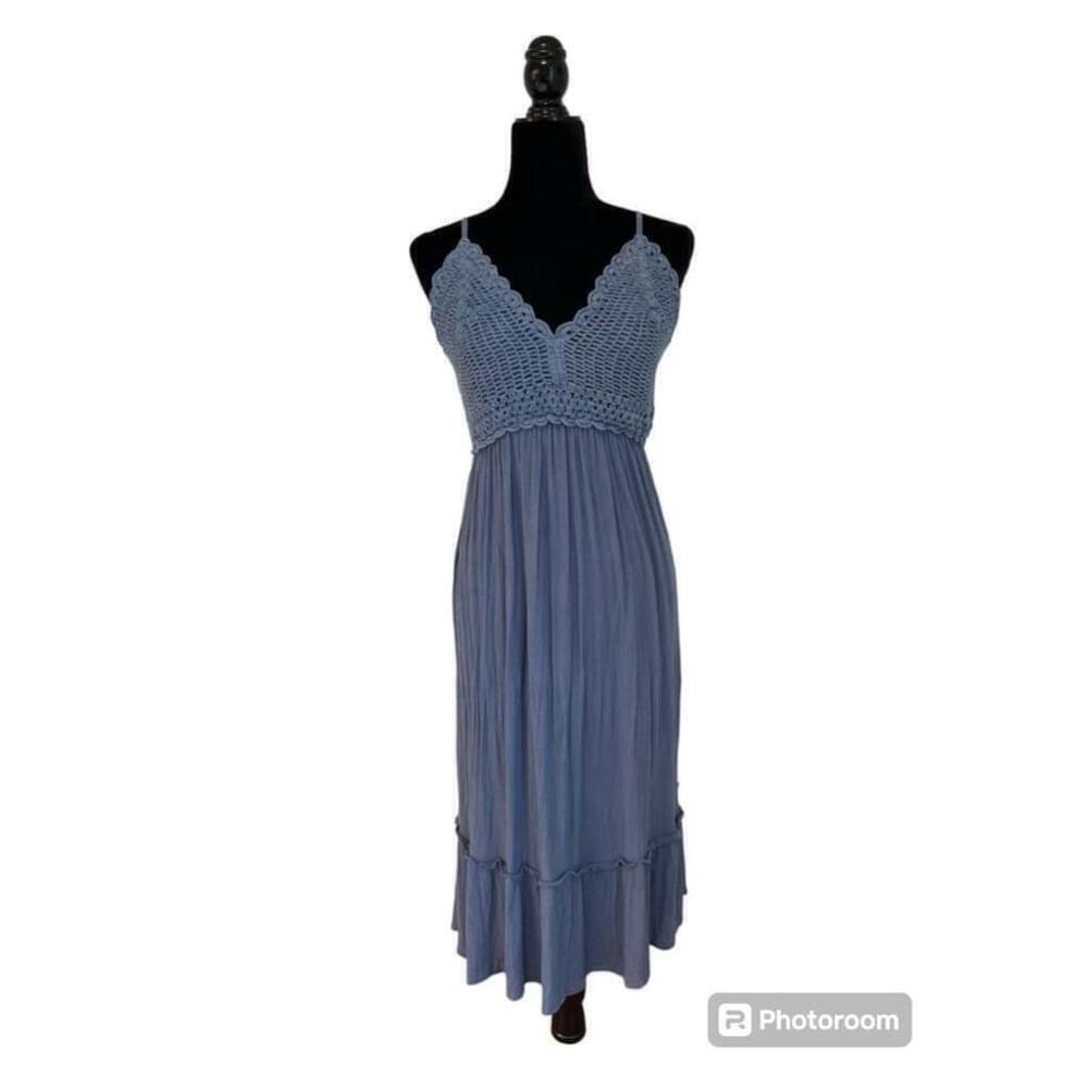 Blush Sky Blue Crochet Maxi Dress